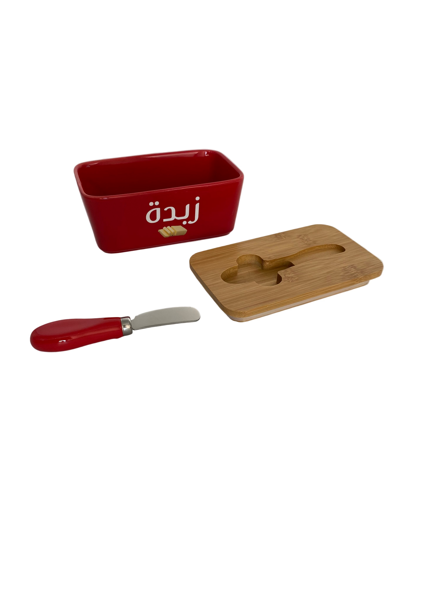 Rectangular Ceramic  Butter/Cheese Bowl with Bamboo Lid & Knife