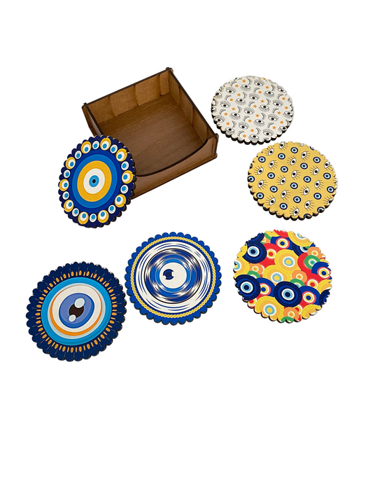 Rounded Wooden Coaster - Set of 6 Pcs