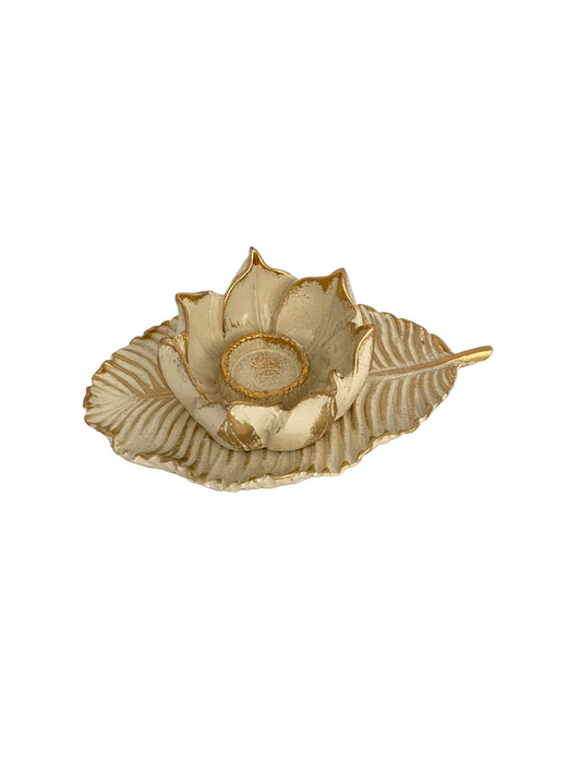 Porcelain Candle Holder - 2 PCs Lotus Flower With Plate