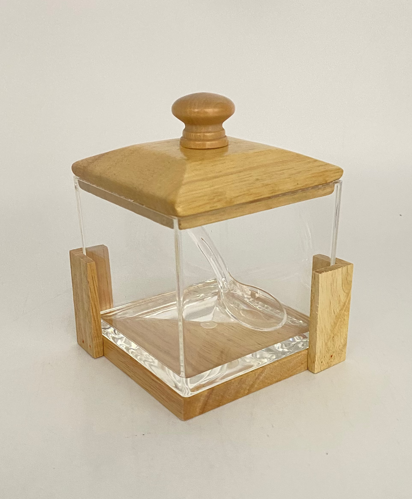 Squared Acrylic Sugar Pot With Bamboo Stand & Lid