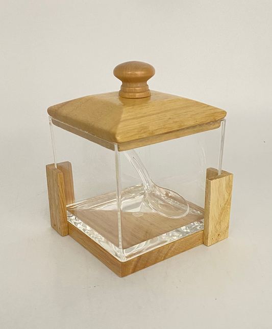 Squared Acrylic Sugar Pot With Bamboo Stand & Lid