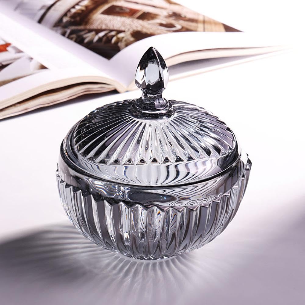 Small Striped Glass Candy Bowl with Black  Lid