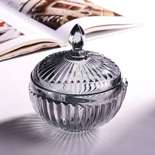 Large Striped Glass Candy Bowl with Black Lid