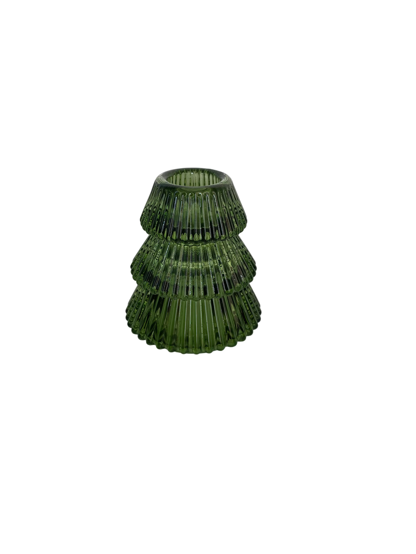 Green Glass Candle Holder- Shape Christmas Tree