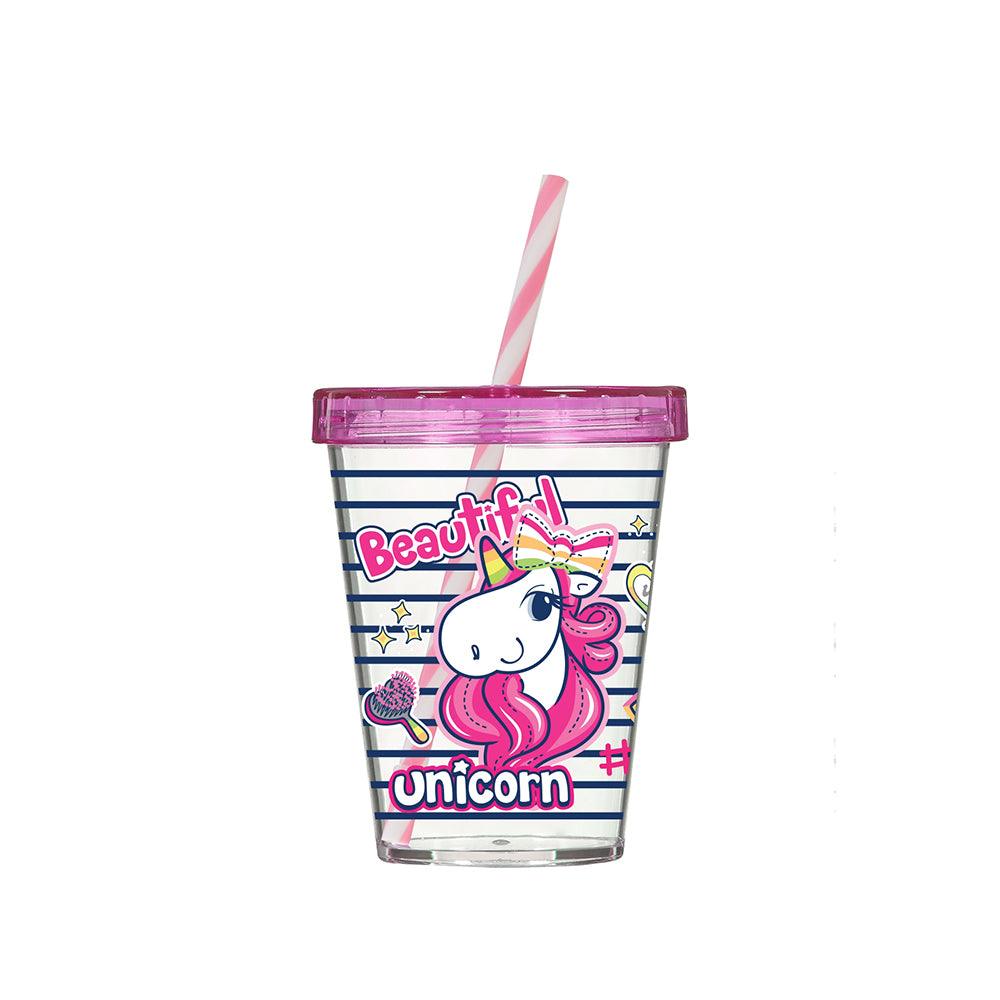 Herevin Tumbler With Straw Decorated Unicorn