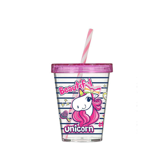 Herevin Tumbler With Straw Decorated Unicorn