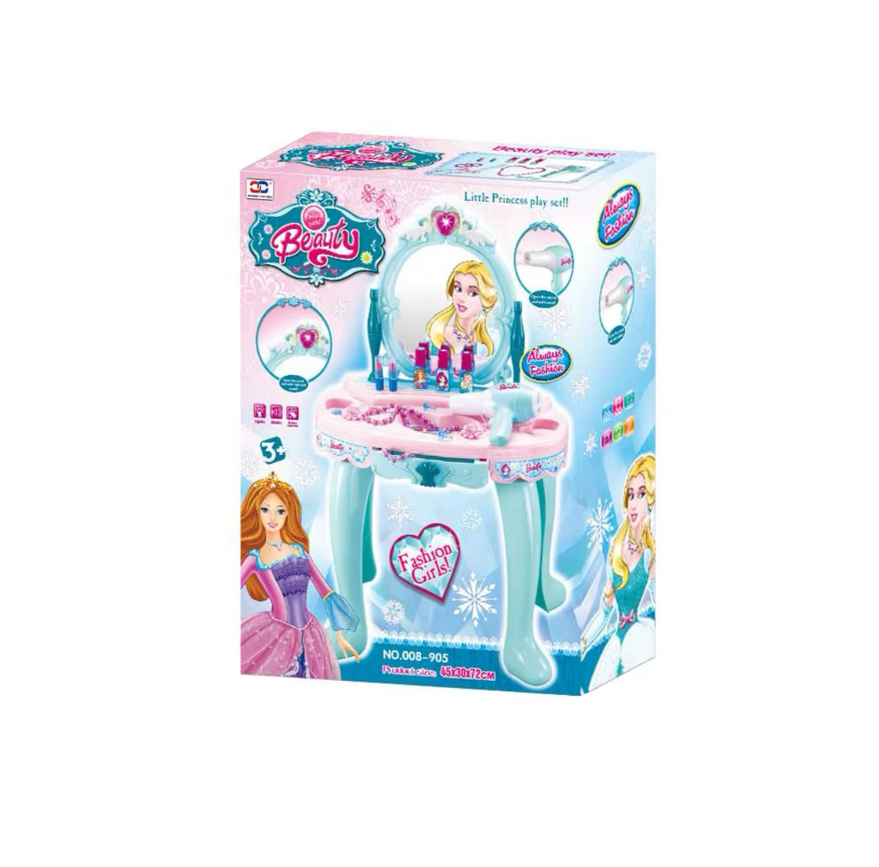 Cute Pretend Play Kids Princess Dressing Vanity Table Musical Beauty Makeup Table Set