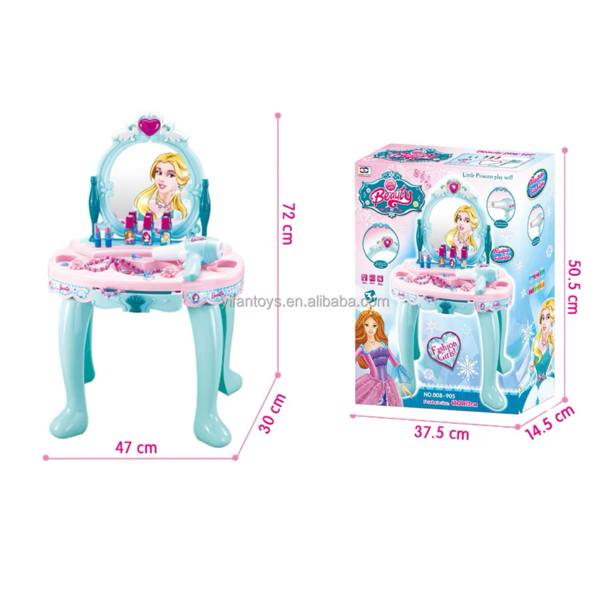 Cute Pretend Play Kids Princess Dressing Vanity Table Musical Beauty Makeup Table Set