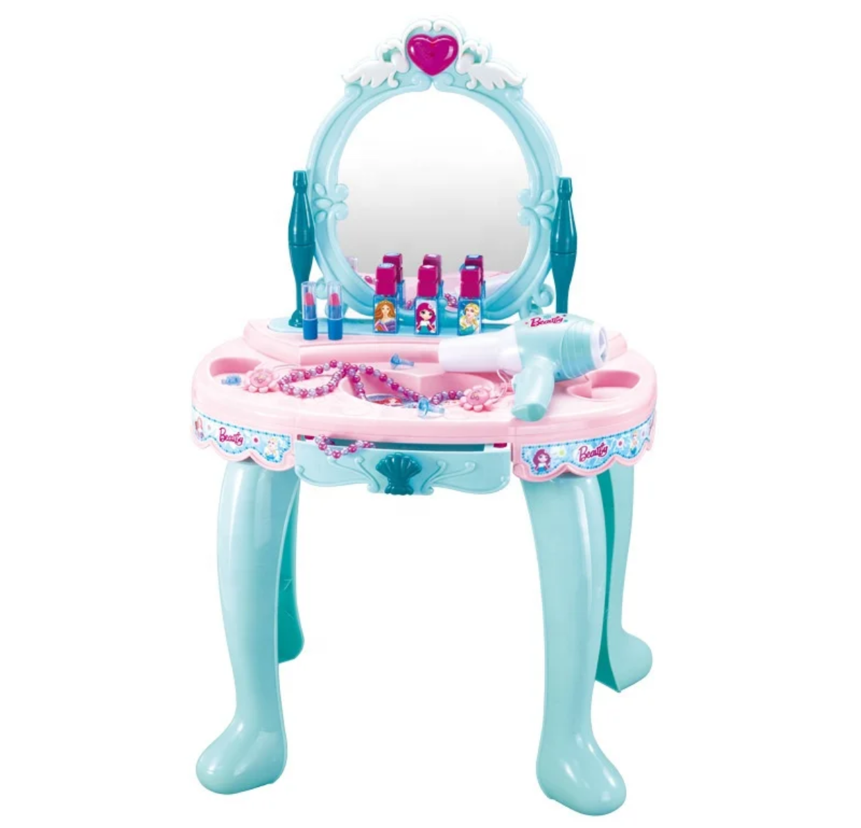 Cute Pretend Play Kids Princess Dressing Vanity Table Musical Beauty Makeup Table Set