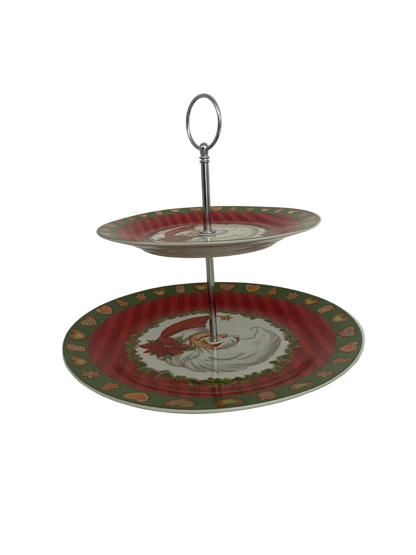 2 Levels Porcelain Christmas Candy Plate With Metal Handle