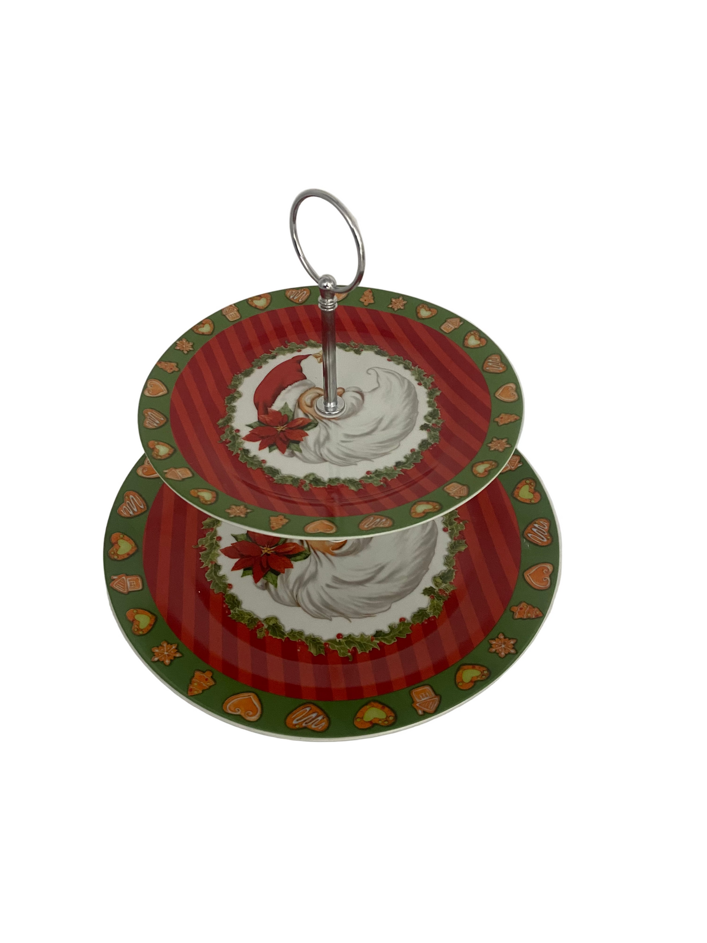 2 Levels Porcelain Christmas Candy Plate With Metal Handle