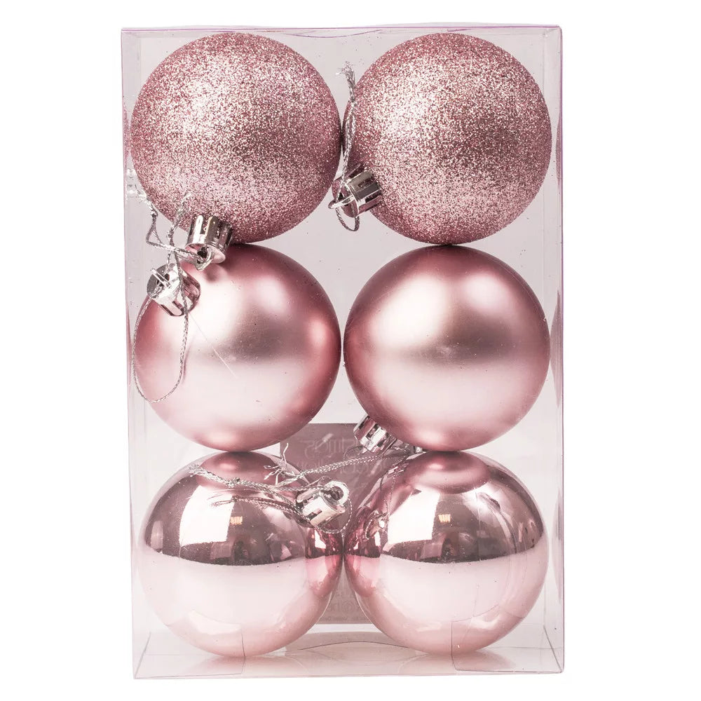 6 PCs Pink Balls Christmas Tree Decoration Set (4 cm )