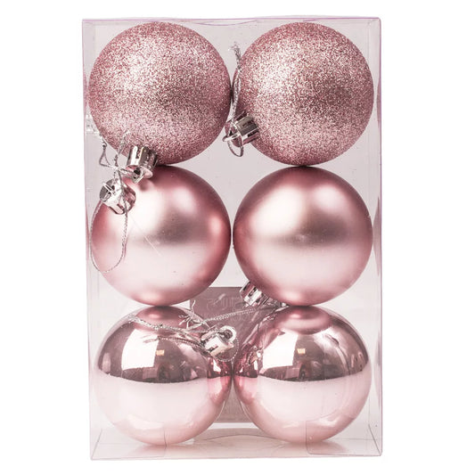 6 PCs Pink Balls Christmas Tree Decoration Set (4 cm )