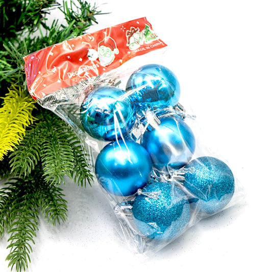 6 PCs Blue Balls Christmas Tree Decoration Set (4 cm )