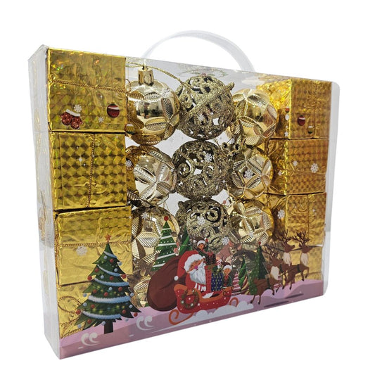 Golden Box Of Christmas Balls And Decorations