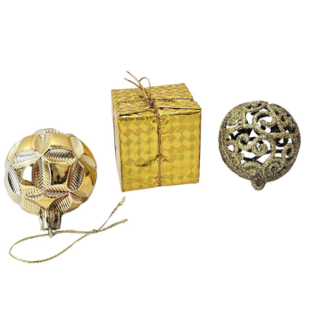 Golden Box Of Christmas Balls And Decorations