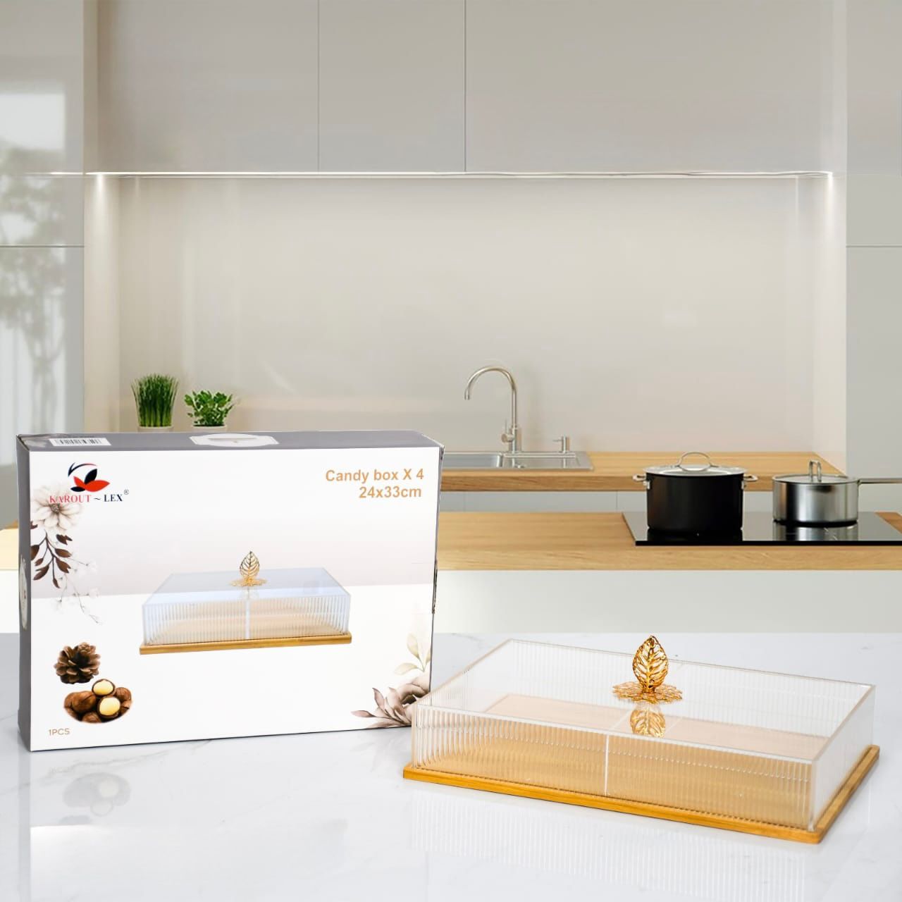 Rectangular Bamboo Candy Box With Plexi Cover