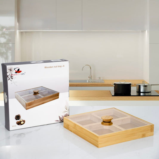 Squared Bamboo Nut Tray With Plexi Cover