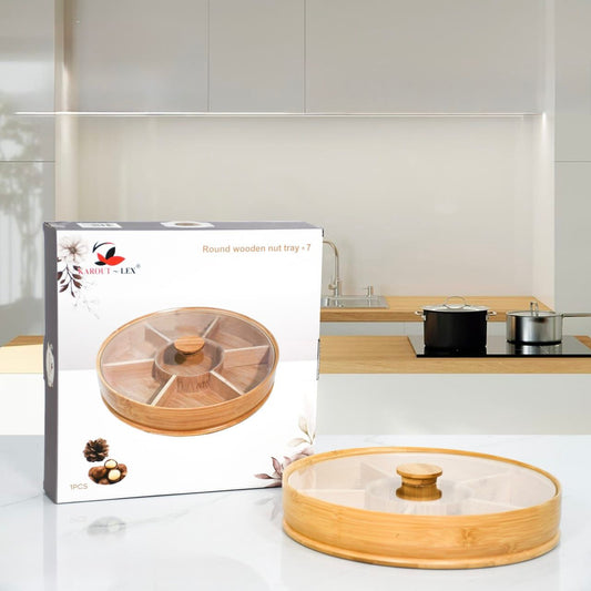 Round Wooden Nut Tray With Plexi Cover