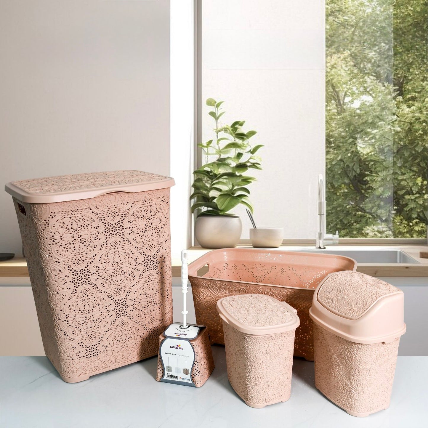 Follow me, 5 Pcs Plastic Bathroom Set