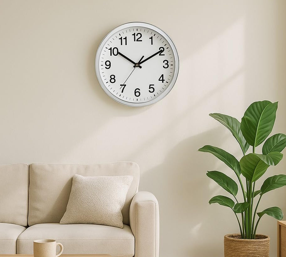 Large Silver  Wall  Clock