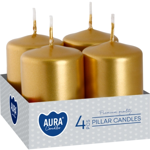 Aura, 4 Pcs Pillar Metallic Candles