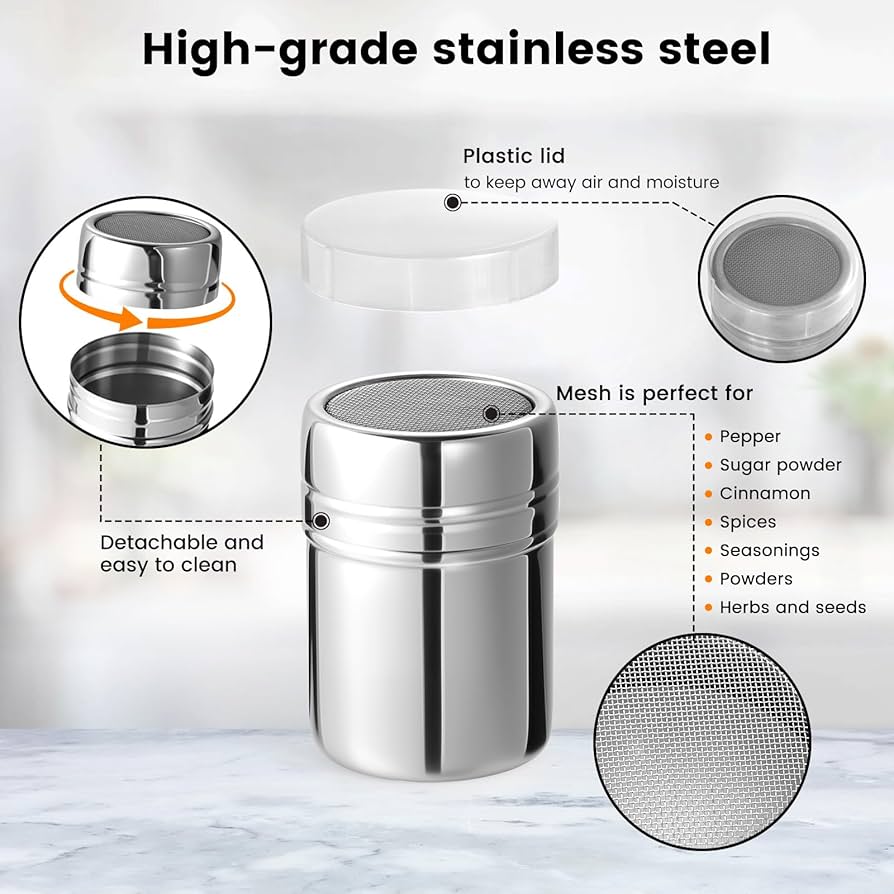 Stainless Steel Powdered Sugar Shaker Duster With Lid