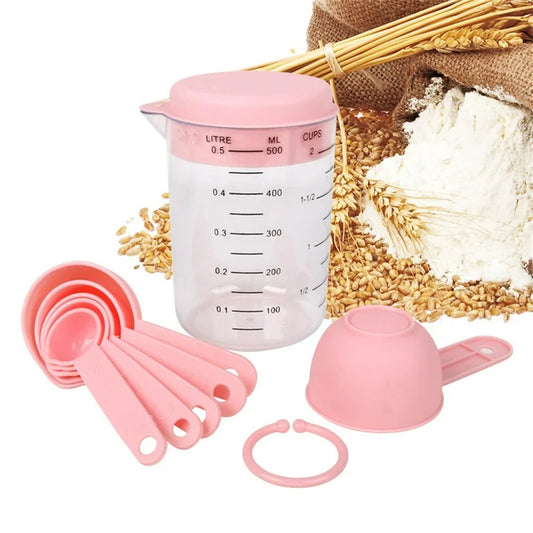 7 pcs plastic set measurings cup and spoons