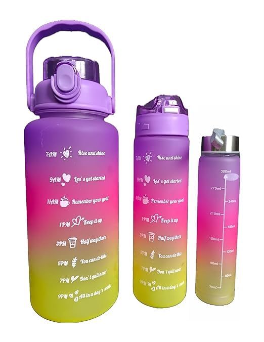 Set 3 pcs Motivational Water Bottle with straw &  stickers