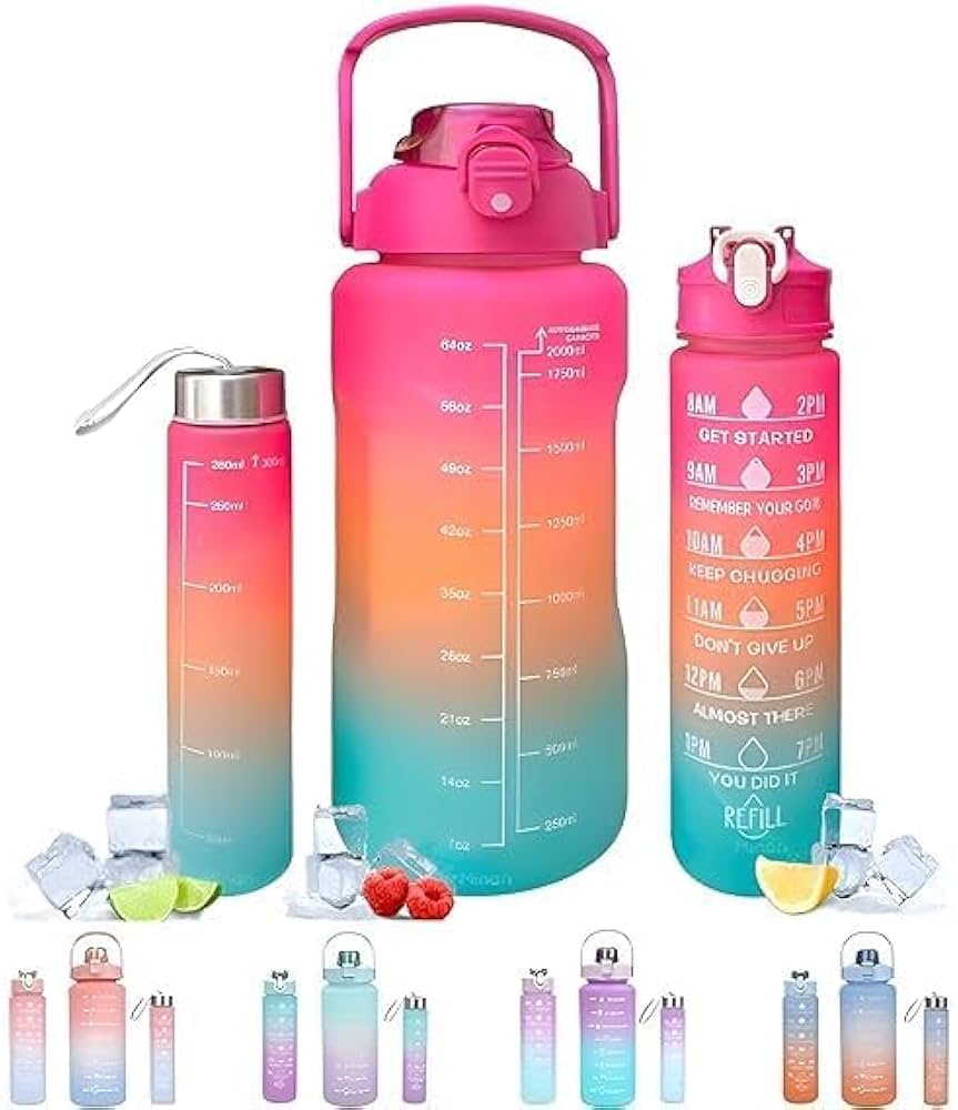Set 3 pcs Motivational Water Bottle with straw &  stickers