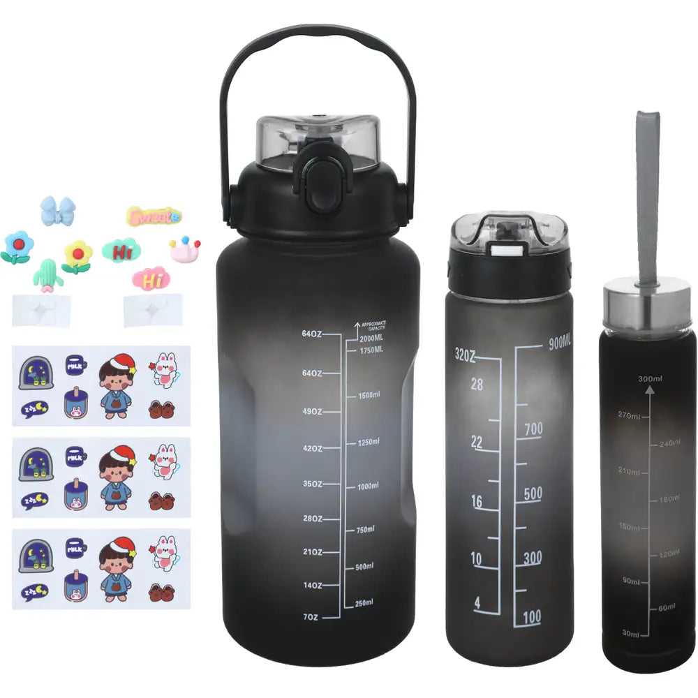 Set 3 pcs Motivational Water Bottle with straw &  stickers