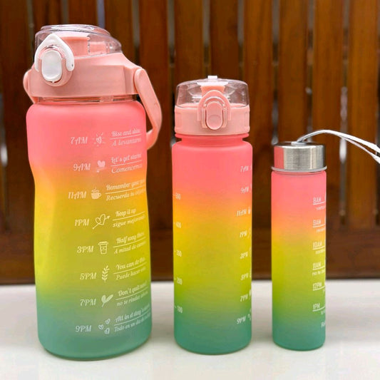 Set 3 pcs Motivational   water bottle with straw & stickers