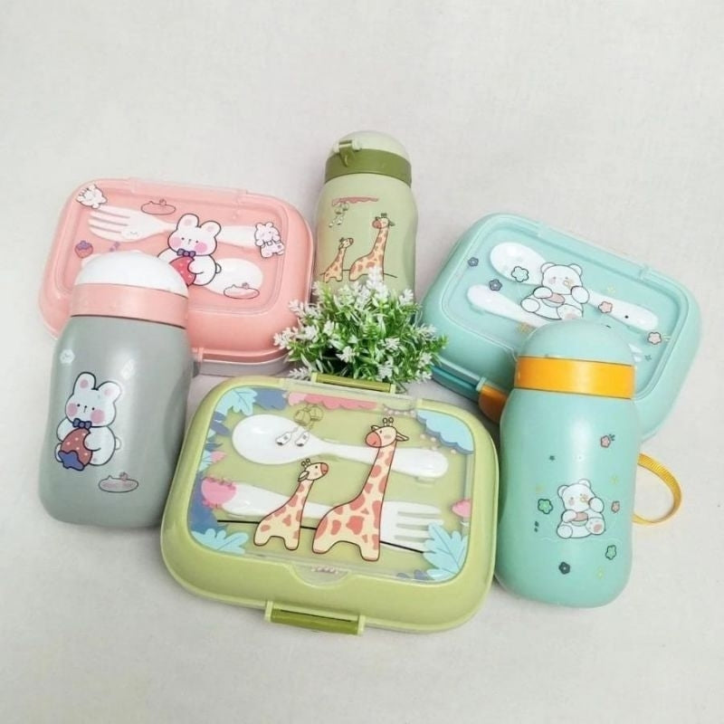 Set 2 pcs plastic lunch box with bottle for kids