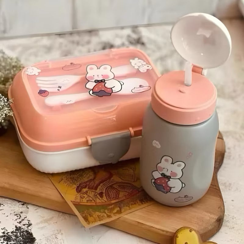 Set 2 pcs plastic lunch box with bottle for kids