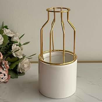 White Metal vase With Golden Finish
