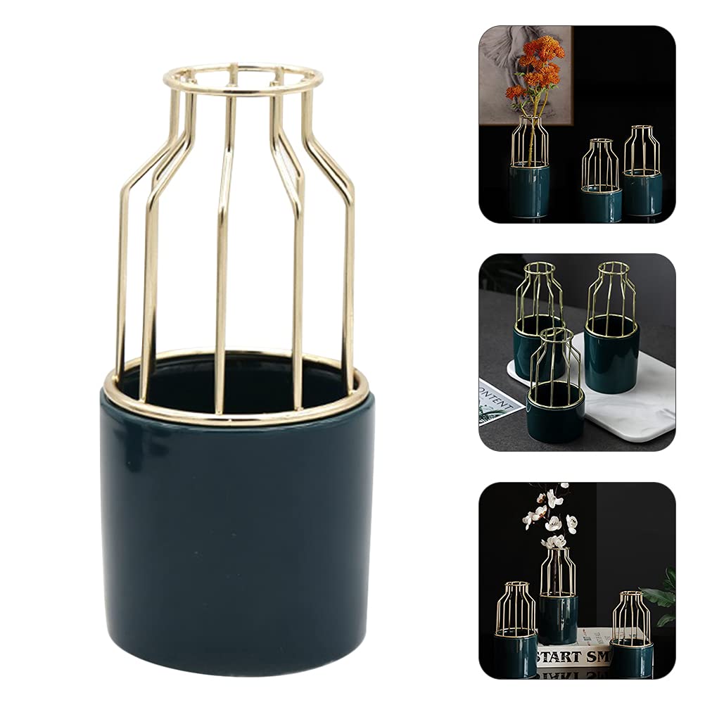 Black Metal Vase With Golden Finish