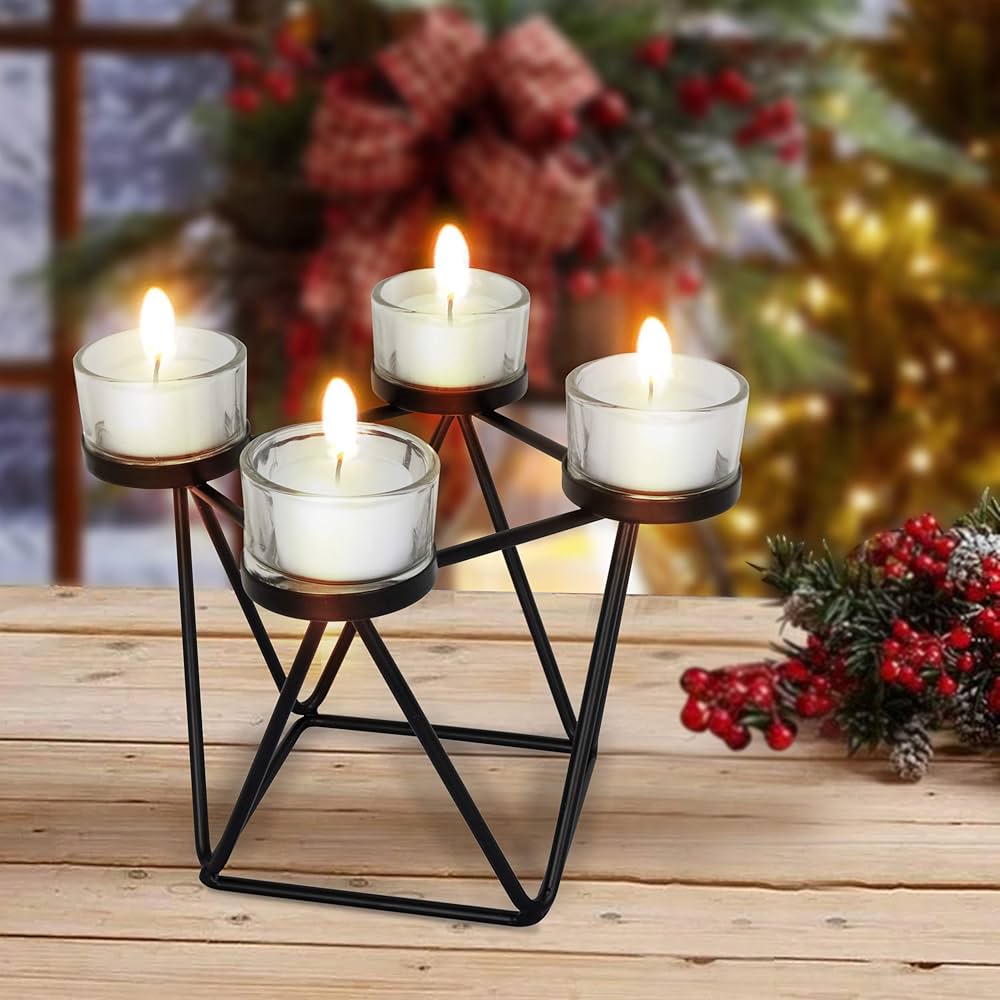 Classic Black Metal Stand With 4 Glass Votives