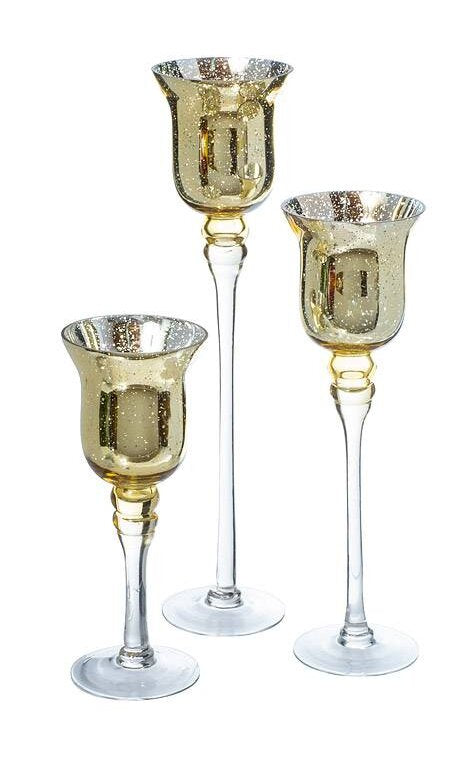 3 pcs Mercury glass candle holder gold set