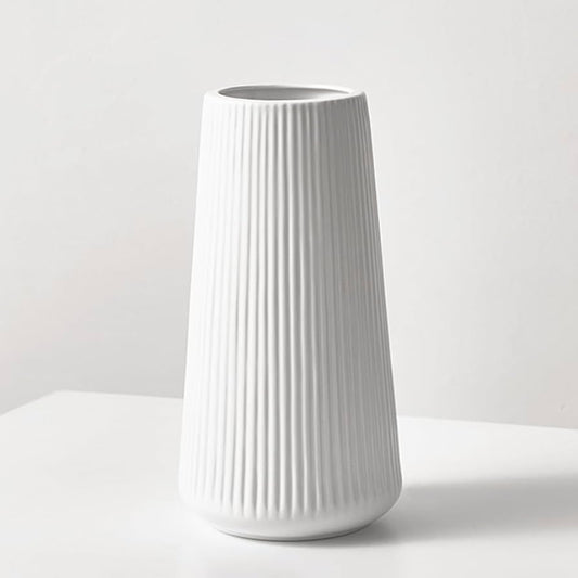 White Ceramic Ribbed Vase