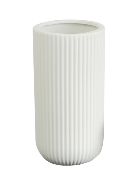 White Ceramic Ribbed Vase