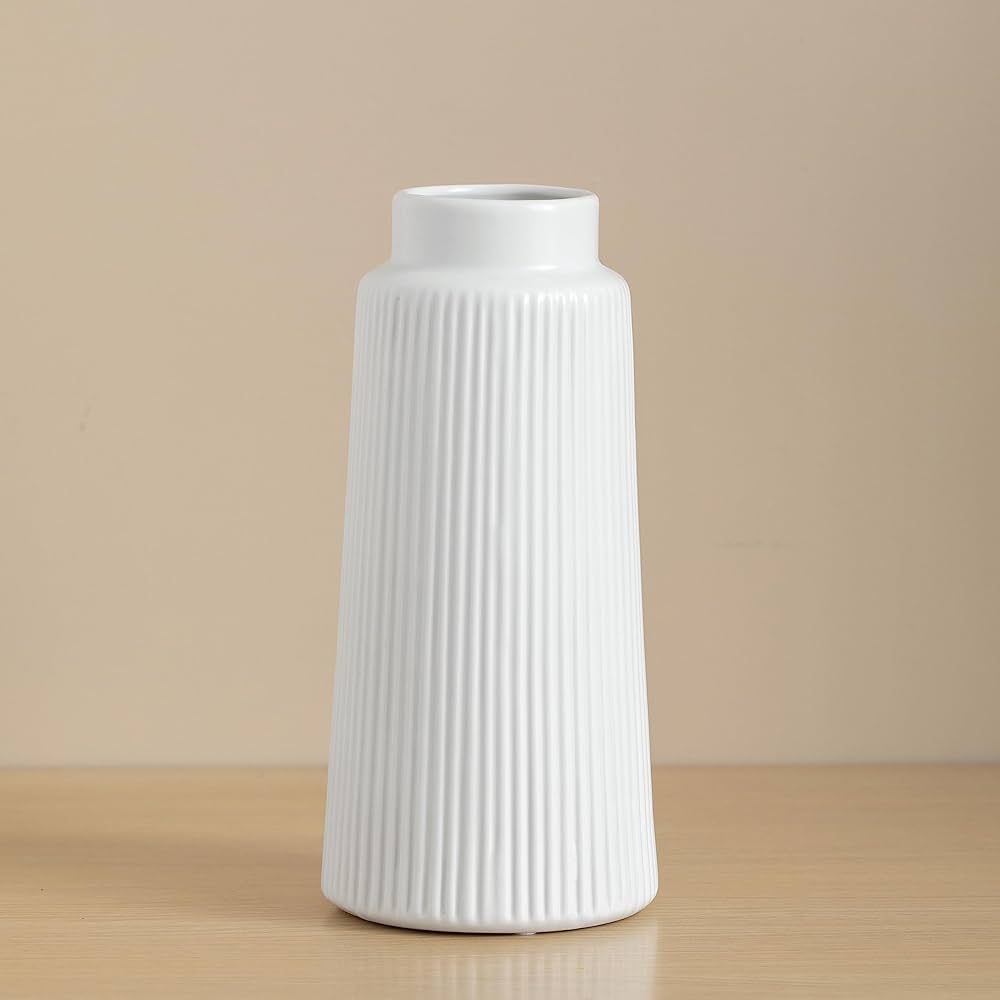 White Ceramic Ribbed Vase
