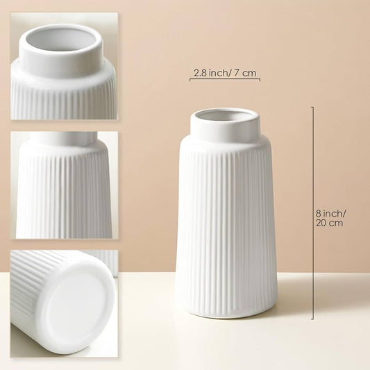 White Ceramic Ribbed Vase