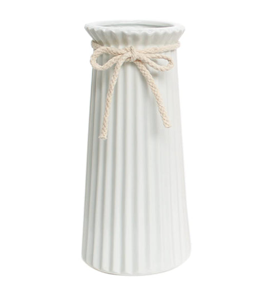 White Cermaic Ribbed Vase