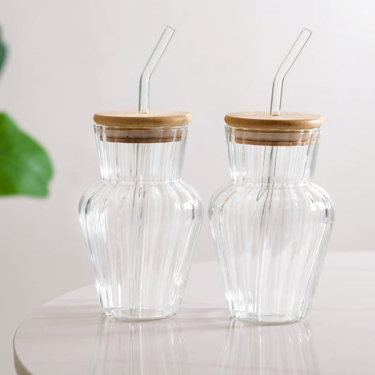 1 Pc Milkshake Glass Tumbler With Lid And Straw