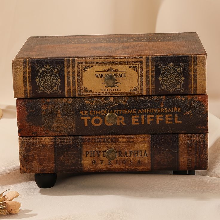 Three wooden drawer storage box