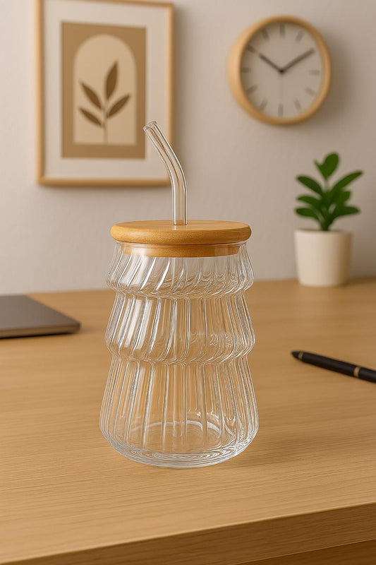 Lined Glass Iced Coffee Cup With Lid & Straw
