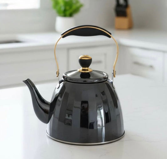 Vacalina, 1.5L Stainless steel Tea Kettle (Black With Gold)