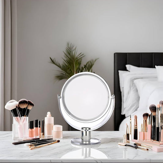 Plexi Round Tabletop Two-Sided Swivel Vanity Makeup Mirror with 2X Magnification