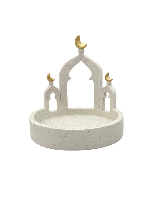 White & Gold Porcelain Mosque Serving  Plate