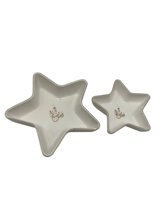 2 Pcs Star Shaped Porcelain Serving Bowls  “Ramadan Mubarak” Set